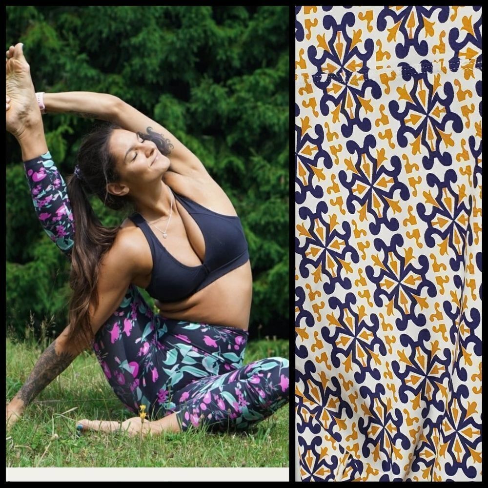 LIQUIDO 7/8 length‎ yellow printed yoga workout legging pants S